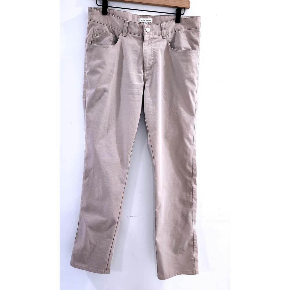 Peter Millar Mens 32x30 Khaki Five Pocket Pants Performance Polyester Trousers